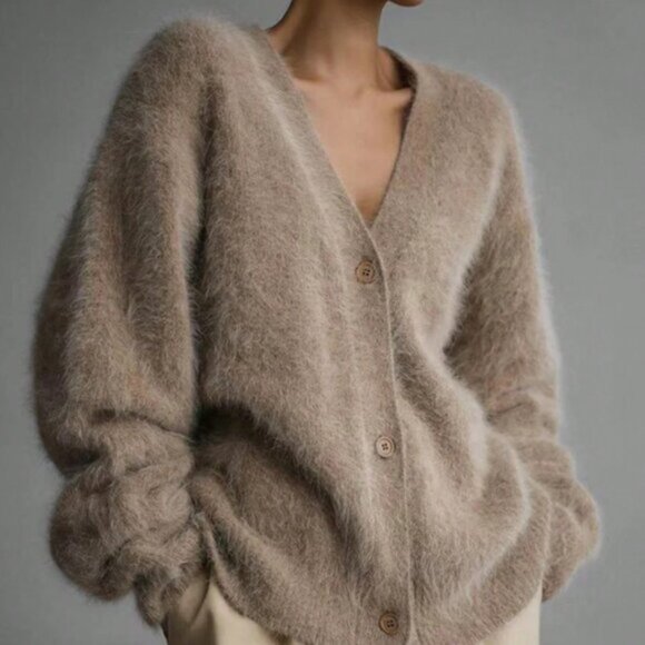 New V-Neck Mink Fur Sweater Coat For Women, Autumn/Winter 2025 New Loose Fuzzy - Picture 2 of 3
